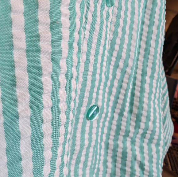 Joan Rivers Green & White Striped Gauze Textured 3/4 Sleeve Light Weight Top 5X - Picture 6 of 9